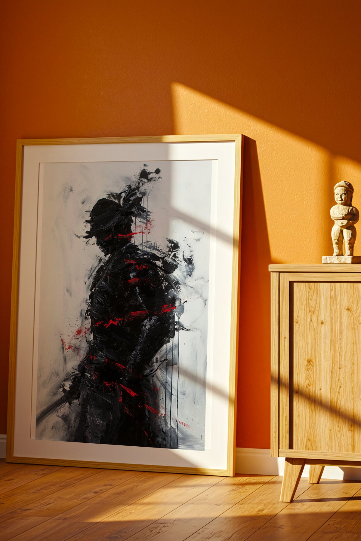 Charcoal Splatter Samurai Print - Raw Action Oil Poster | Samurai Legacy