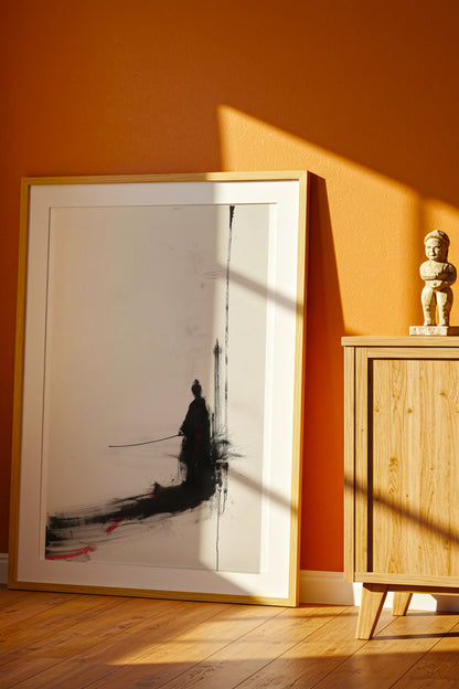 Minimalist Ink Samurai Print - Zen Solitary Art Poster | Samurai Legacy