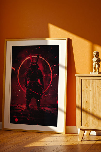 Crimson Aura Samurai Armor Print - Dark Red Art | Samurai Legacy
