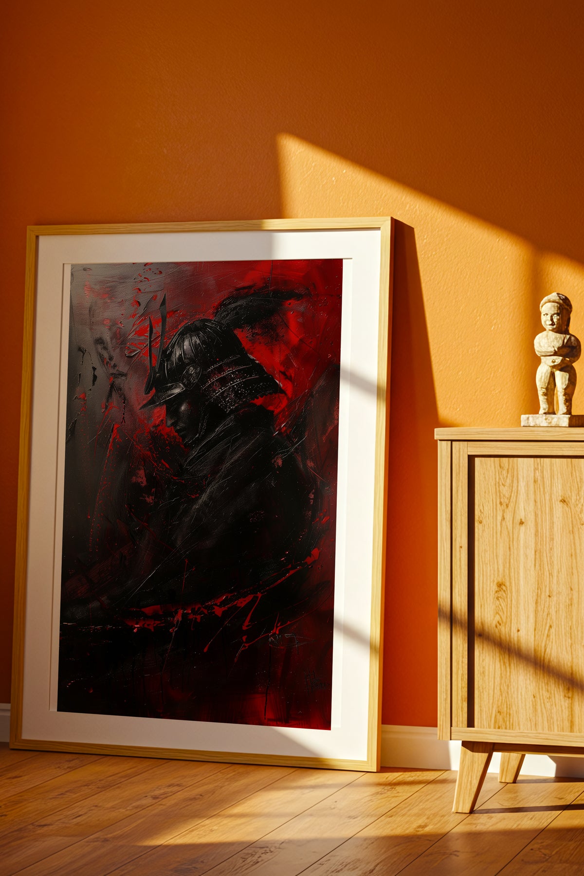 Crimson Samurai Helmet Profile Print - Dark Impasto Art | Samurai Legacy