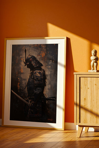 Gold Ember Samurai Profile Print - Dark Impasto Art | Samurai Legacy