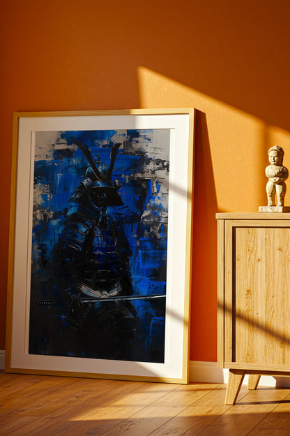 Cobalt Samurai Armor Print - Impasto Blue Expressionism | Samurai Legacy