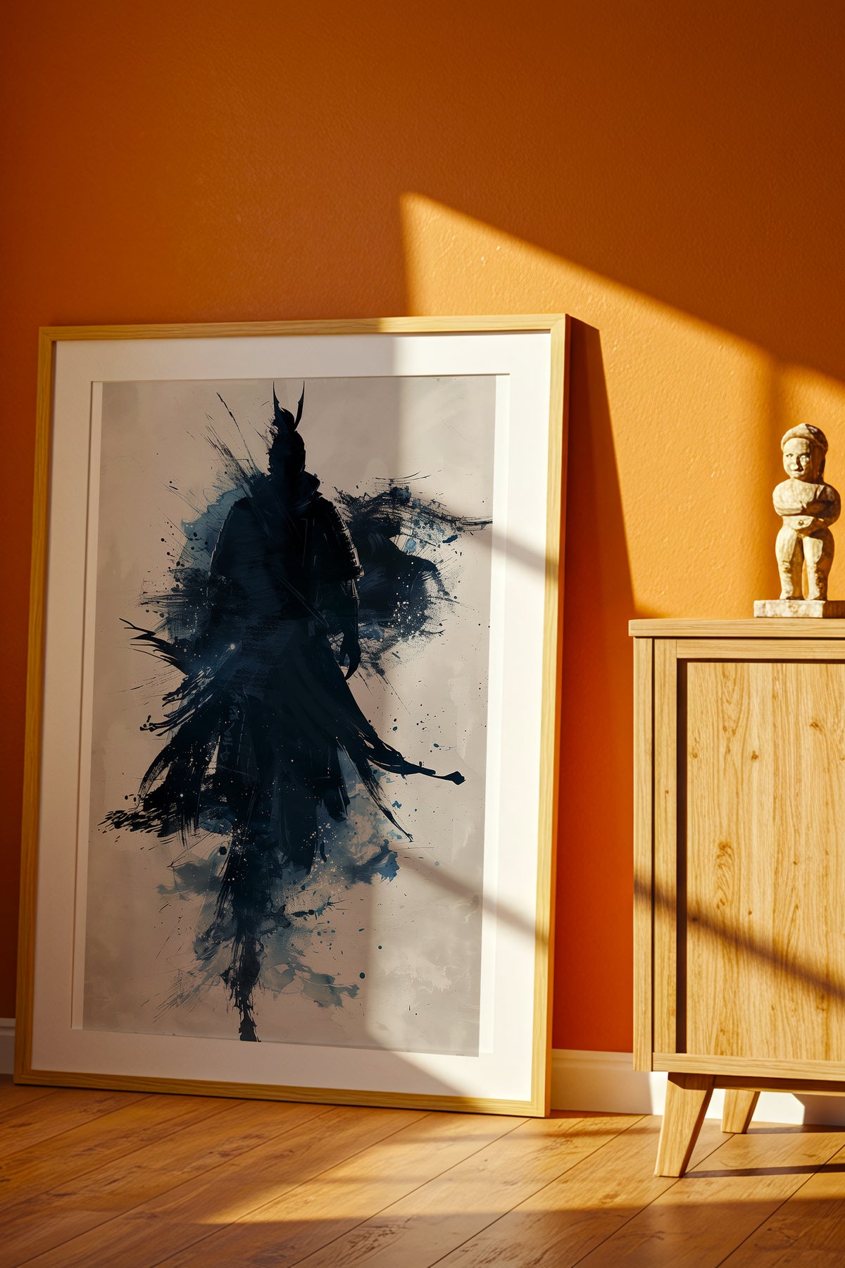 Indigo Splatter Samurai Print - Sumi Ink Wash Poster | Samurai Legacy
