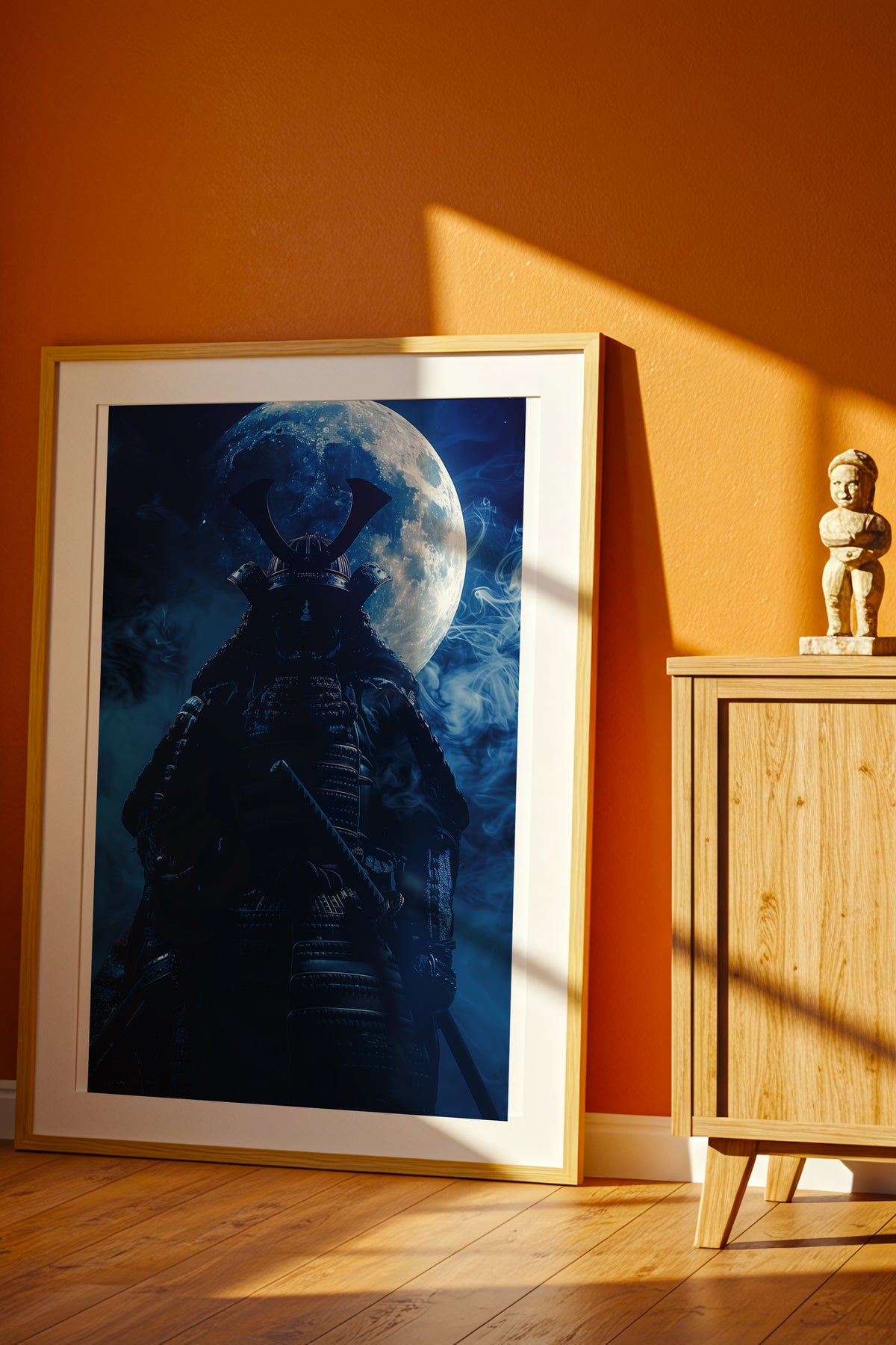 Full Moon Samurai Armor Print - Lunar Noir Art | Samurai Legacy