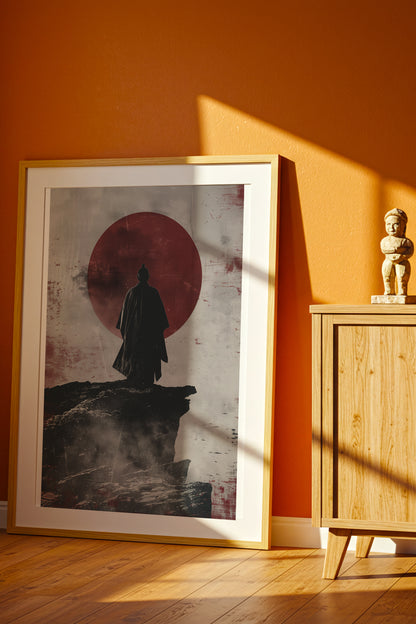 Solitary Cliff Samurai Print - Crimson Sun Art | Samurai Legacy
