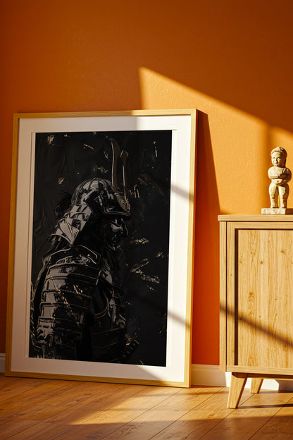Black Lacquer Samurai Profile Print - Dark Armor Art | Samurai Legacy