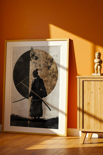 Dual Gold Sphere Samurai Print - Zen Minimalist Poster | Samurai Legacy