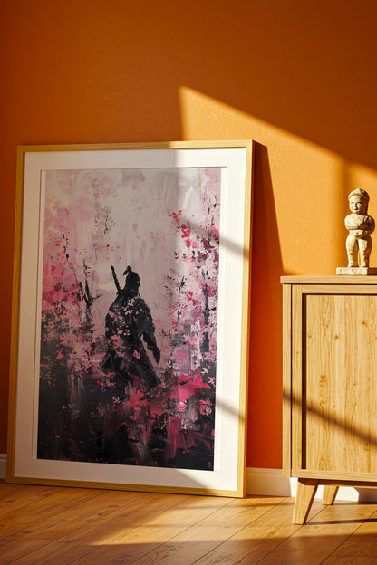 Cherry Blossom Samurai Print - Impressionist Pink Sakura Poster | Samurai Legacy