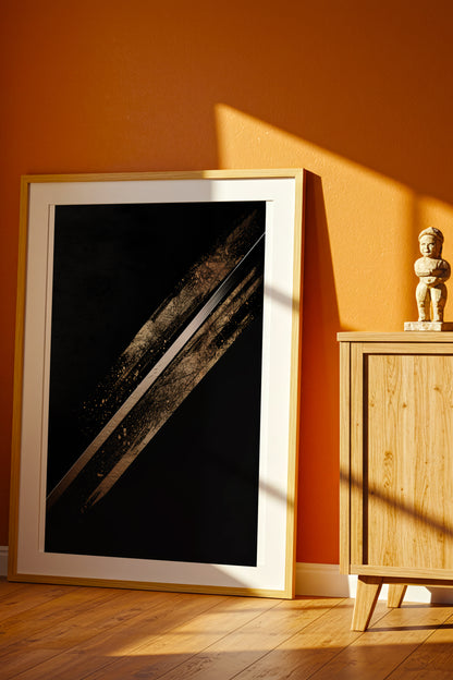 Katana Blade Gold Leaf Print - Minimalist Sword Poster | Samurai Legacy