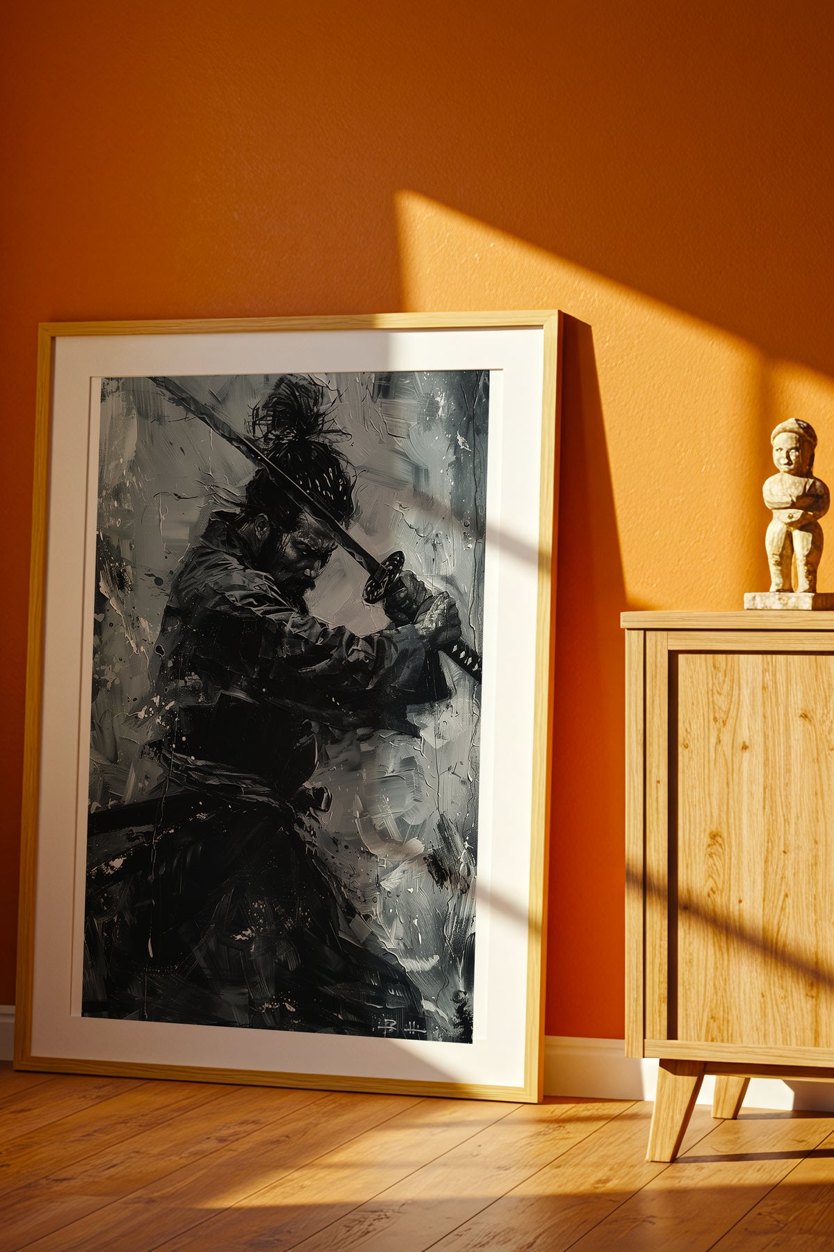Monochromatic Katana Samurai Poster - Impasto Art Print | Samurai Legacy