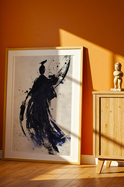Sumi-e Crow Samurai Print - Ink Wash Brushstroke Poster | Samurai Legacy