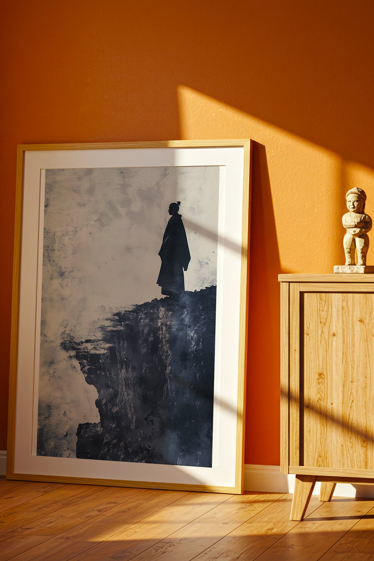 Cliffside Samurai Print - Slate Blue Ink Wash Poster | Samurai Legacy