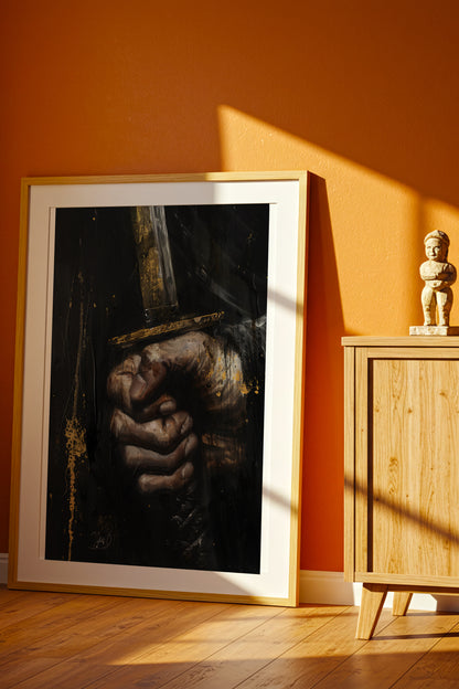 Katana Sword Hand Gold Art Print - Oil Painting style | Samurai Legacy