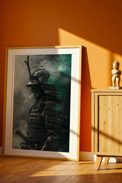 Emerald Ember Samurai Print - Dark Jade Aura Poster | Samurai Legacy