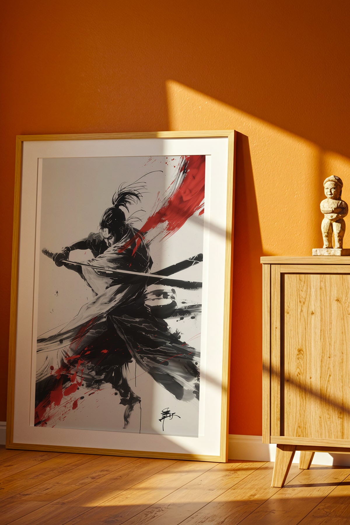 Crimson Arc Samurai Katana Print - Ink Wash Poster | Samurai Legacy