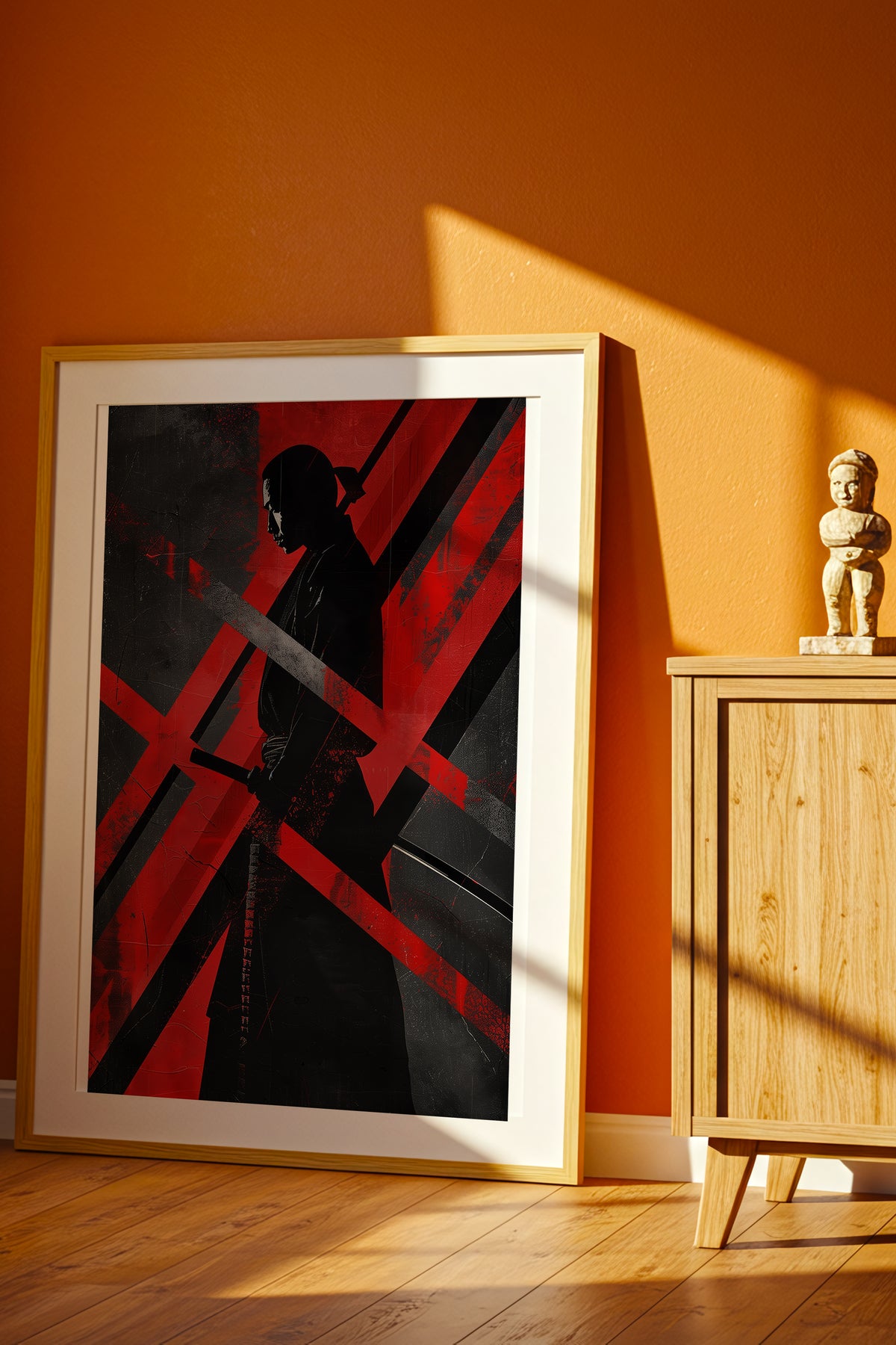 Red Geometric Samurai Print - Abstract Line Poster | Samurai Legacy