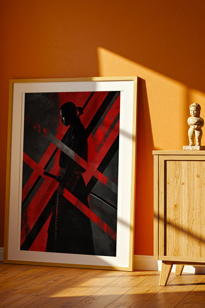 Red Geometric Samurai Print - Abstract Line Poster | Samurai Legacy