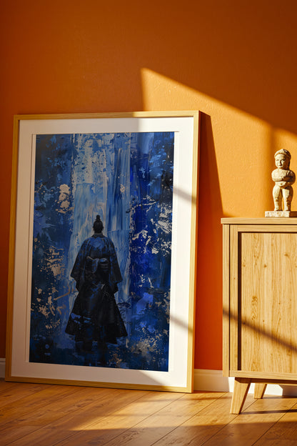 Cobalt Blue Samurai Print - Silver Impasto Poster | Samurai Legacy