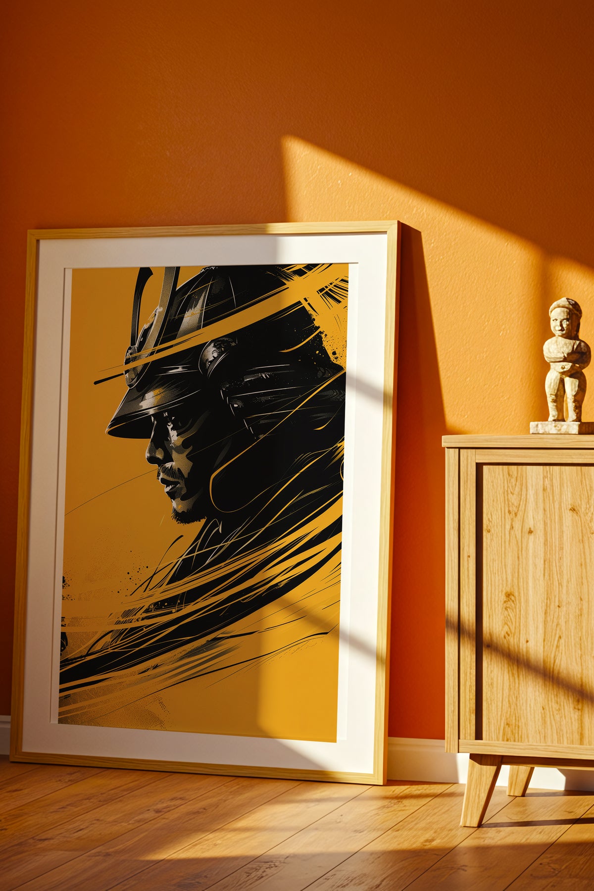 Silent Resolve Samurai Helmet Print - Dynamic Amber Warrior | Samurai Legacy