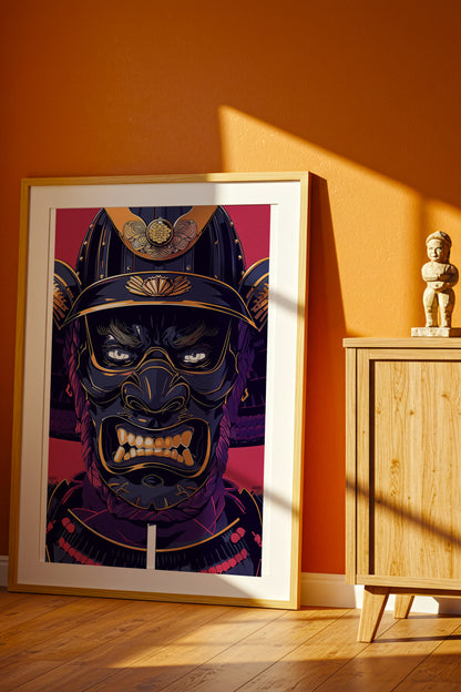 Fierce Guardian Oni Samurai Print - Bold Red & Navy Shogun Armor | Samurai Legacy