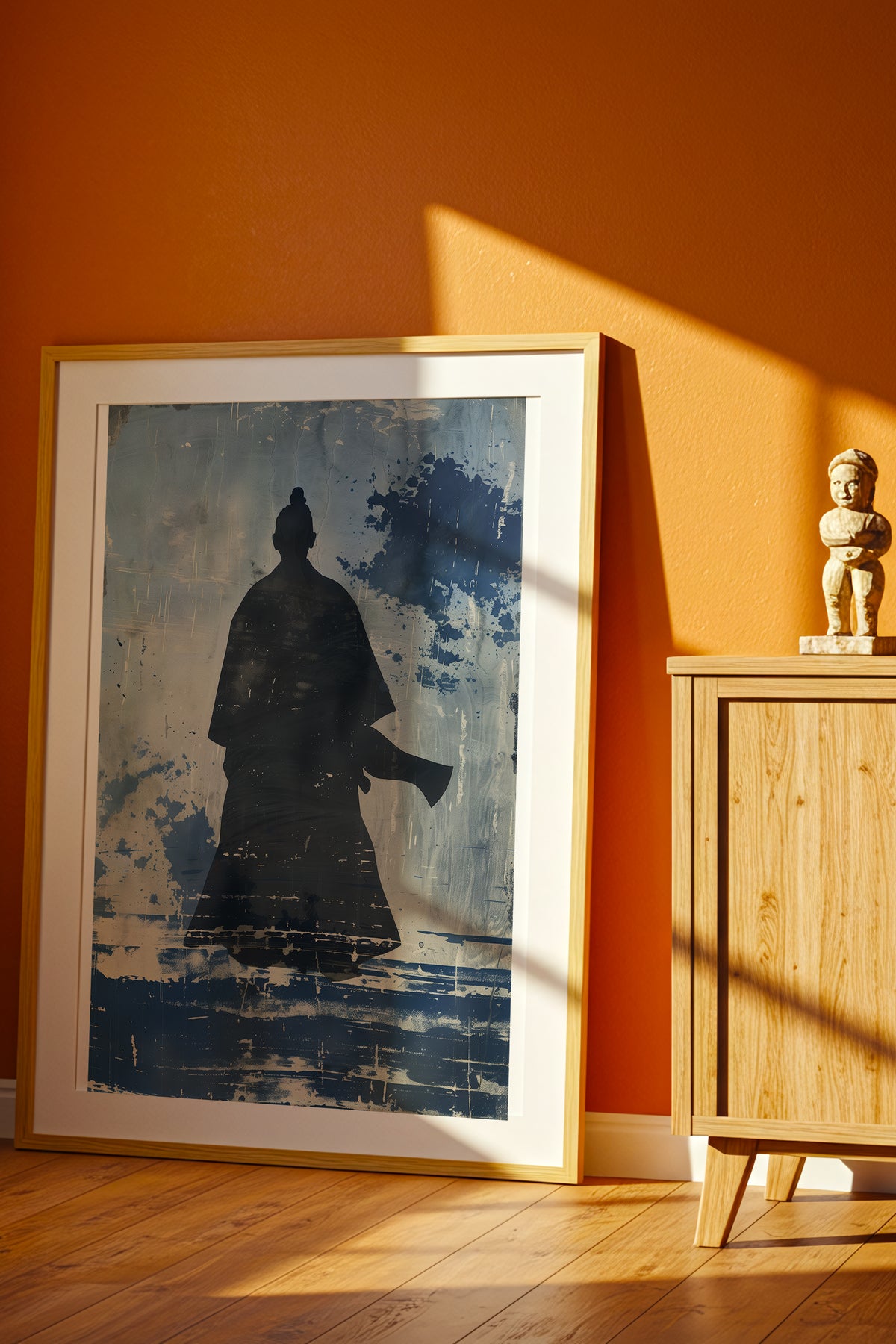 Lone Samurai Silhouette Print - Blue Ink Wabi-Sabi Art | Samurai Legacy