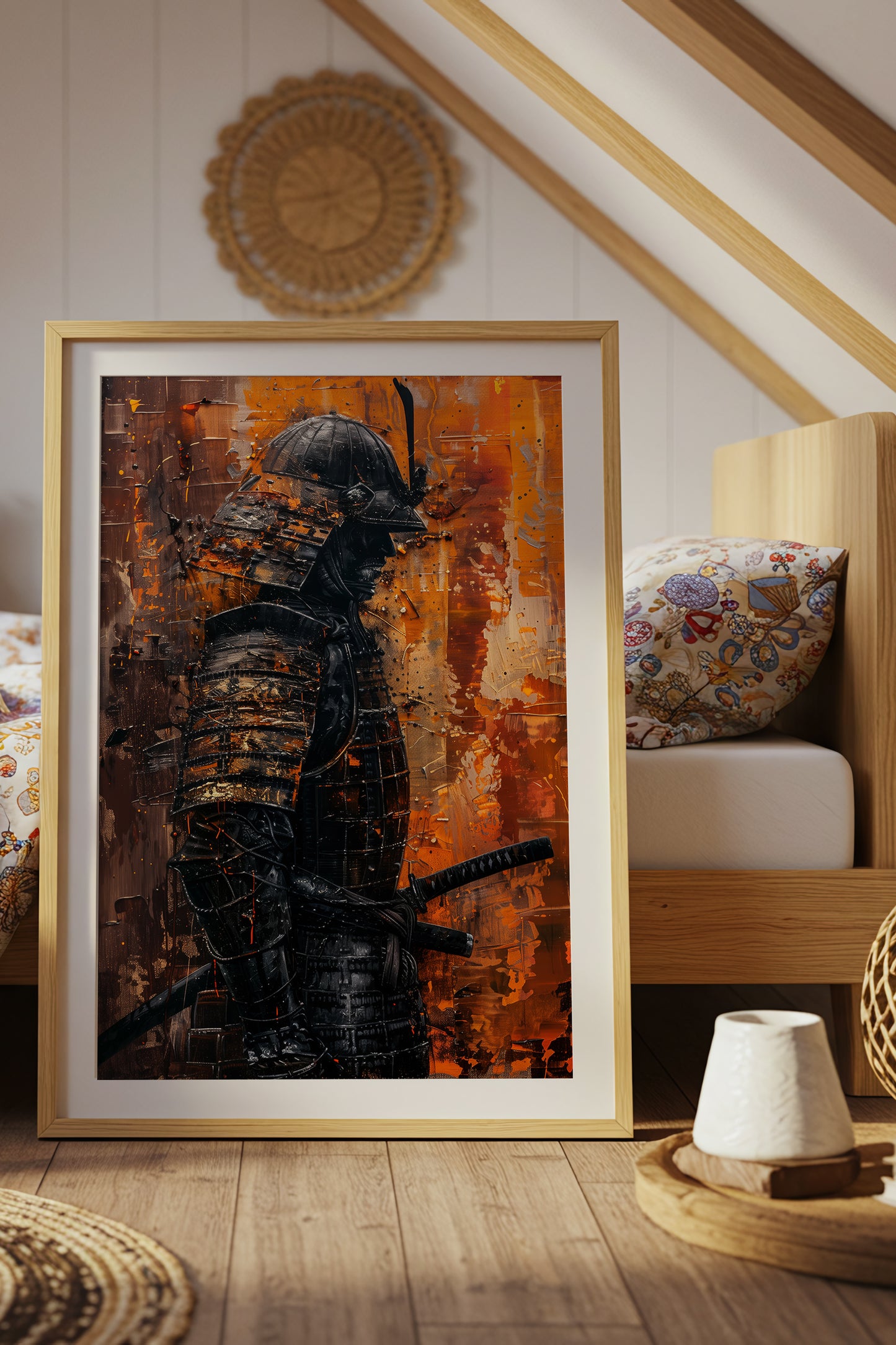 Amber Gold Samurai Print - Texture Oil Painting Poster | Samurai Legacy