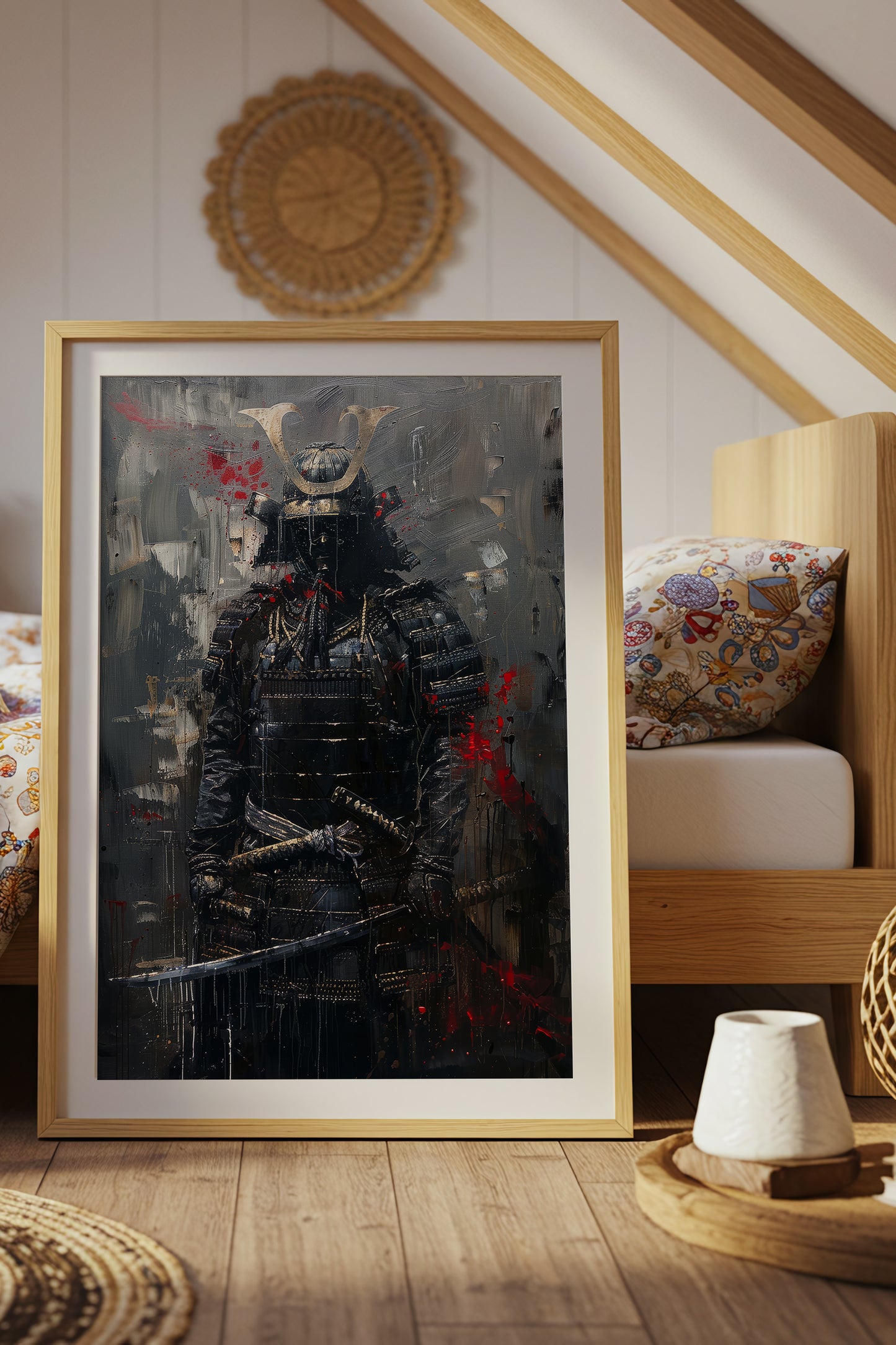 Dark Armor Samurai Katana Print - Impasto Gold Poster | Samurai Legacy