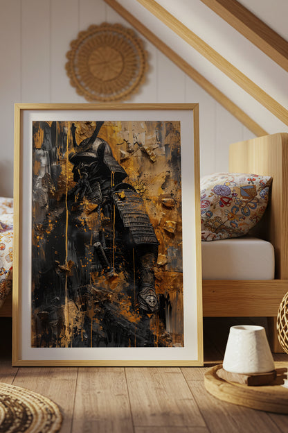 Gold Leaf Impasto Samurai Print - Obsidian Shogun Art | Samurai Legacy