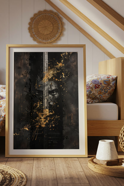 Blade Katana Samurai Face Print - Gold Splatter Art | Samurai Legacy