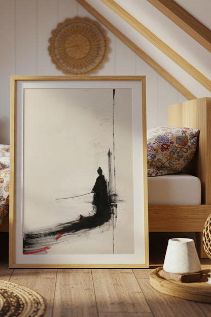 Minimalist Ink Samurai Print - Zen Solitary Art Poster | Samurai Legacy