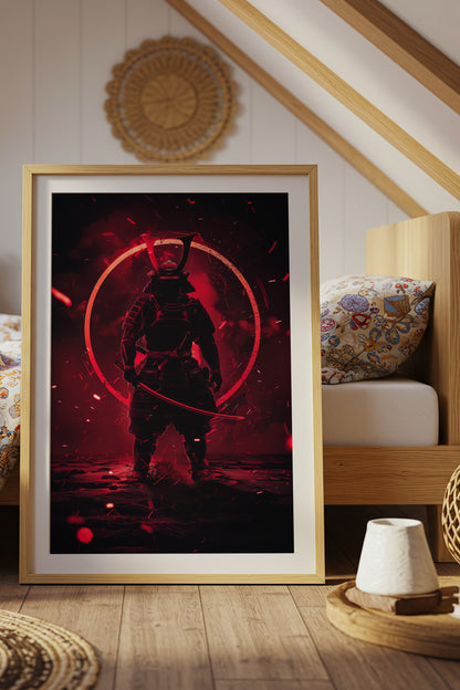 Crimson Aura Samurai Armor Print - Dark Red Art | Samurai Legacy