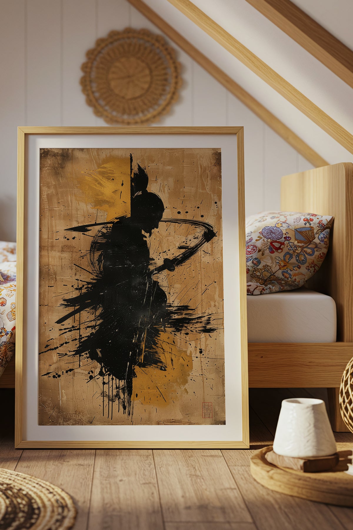 Gold Leaf Calligraphy Samurai Print - Sumi Art Poster | Samurai Legacy