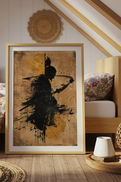 Gold Leaf Calligraphy Samurai Print - Sumi Art Poster | Samurai Legacy