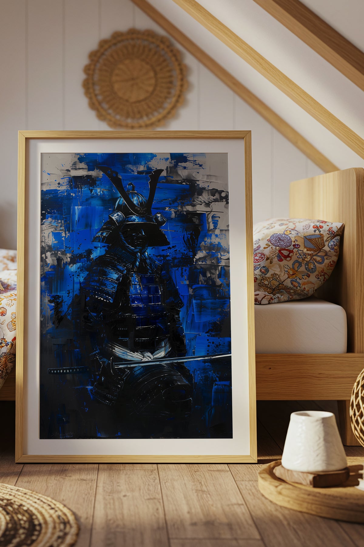 Cobalt Samurai Armor Print - Impasto Blue Expressionism | Samurai Legacy