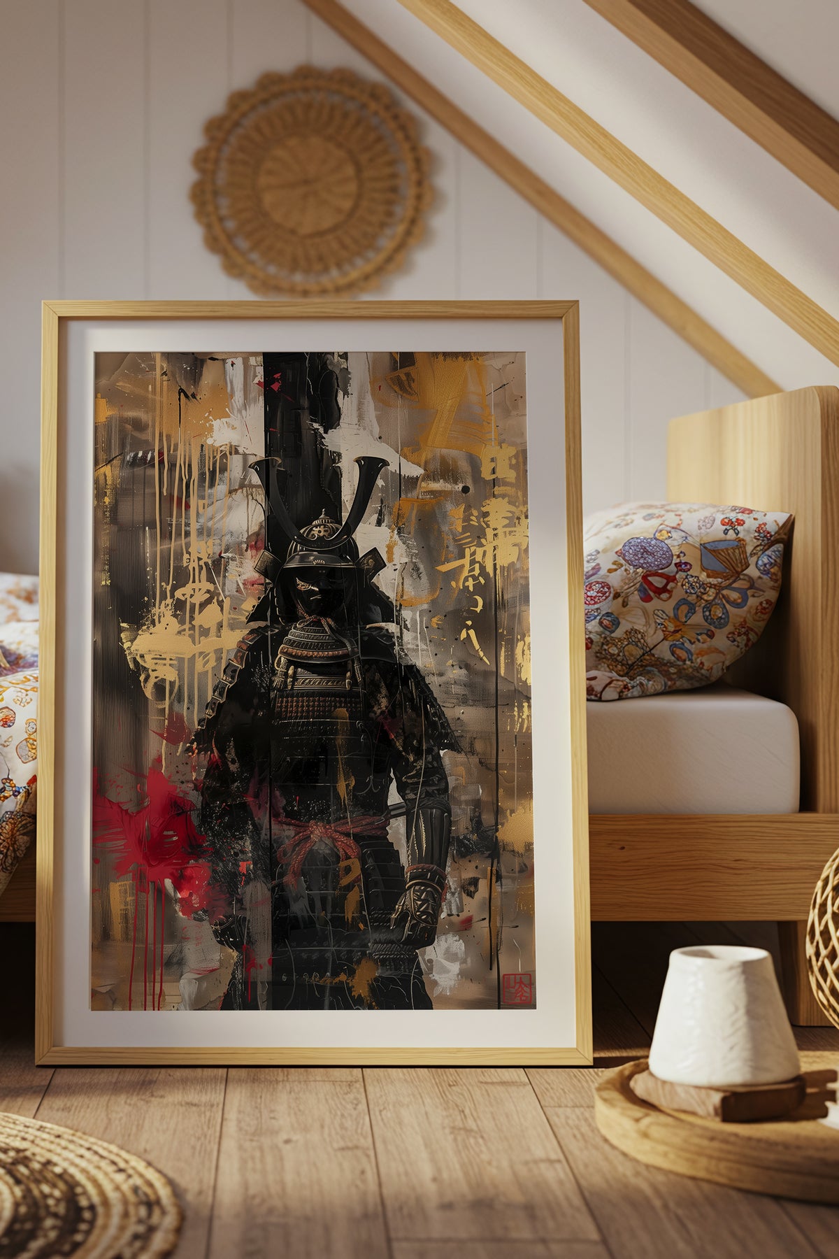 Gold Leaf Street Samurai Print - Mixed Media Poster | Samurai Legacy