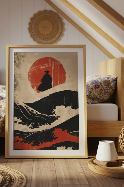 Great Wave Samurai Silhouette Print - Woodblock Art | Samurai Legacy