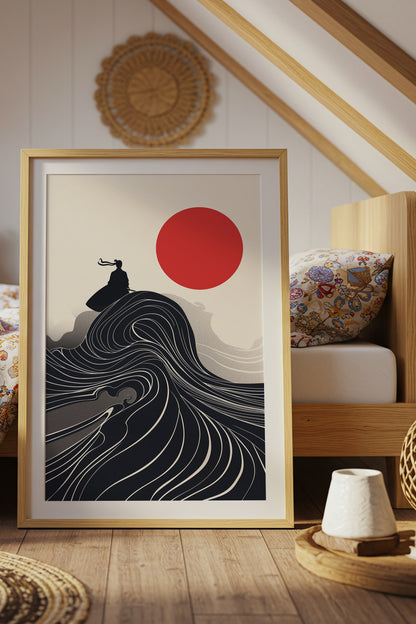 Flowing Wave Samurai Silhouette Print - Ukiyo-e Art | Samurai Legacy