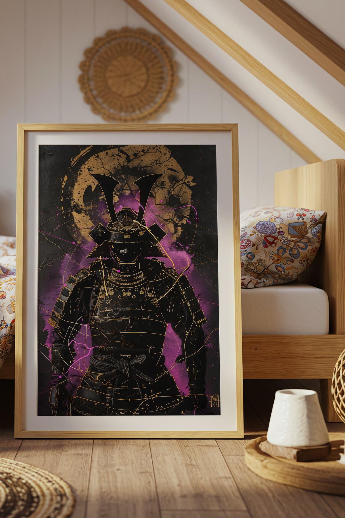 Neon Purple Samurai Print - Cyberpunk Shogun Art | Samurai Legacy