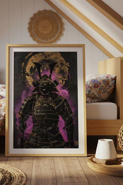 Neon Purple Samurai Print - Cyberpunk Shogun Art | Samurai Legacy