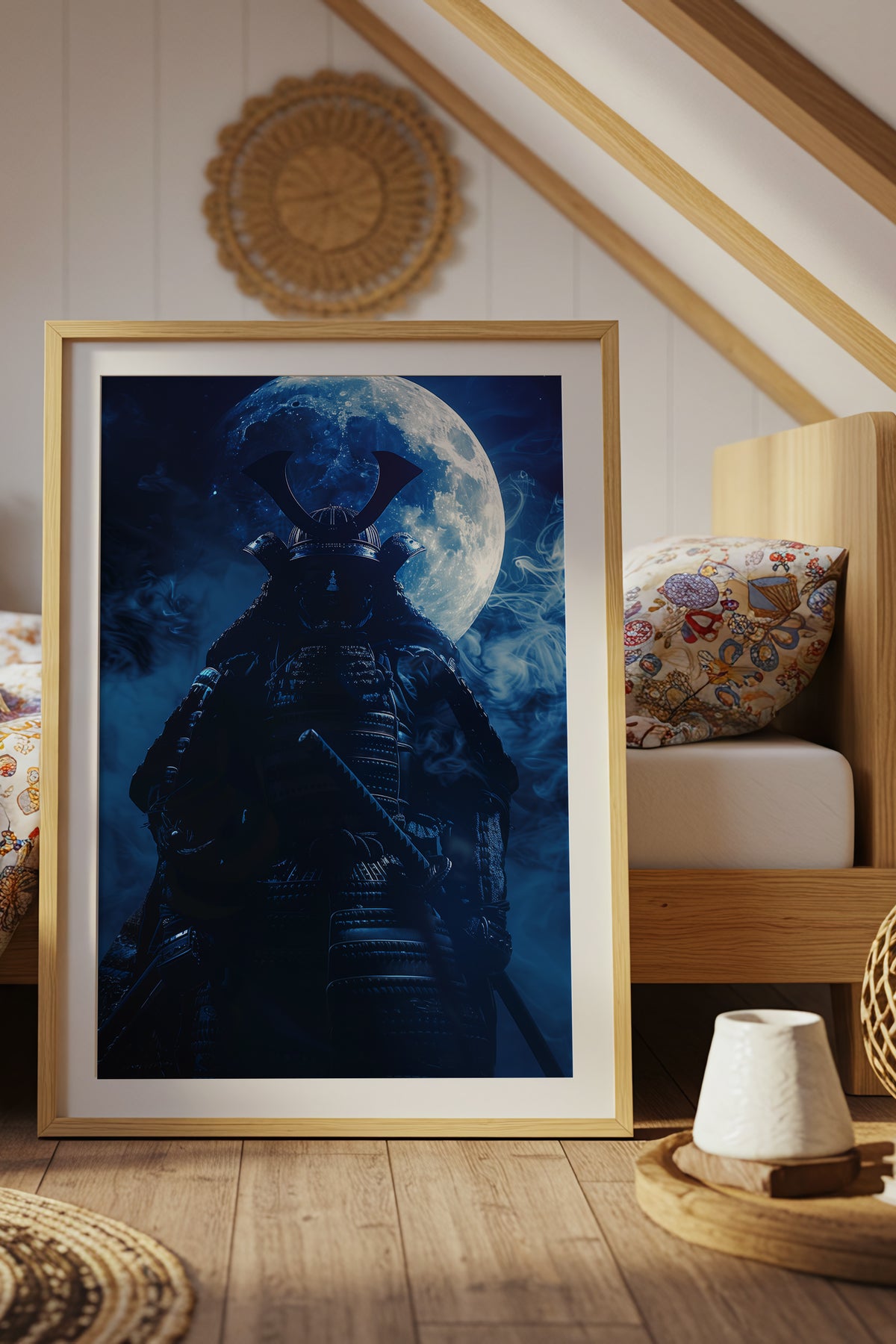 Full Moon Samurai Armor Print - Lunar Noir Art | Samurai Legacy