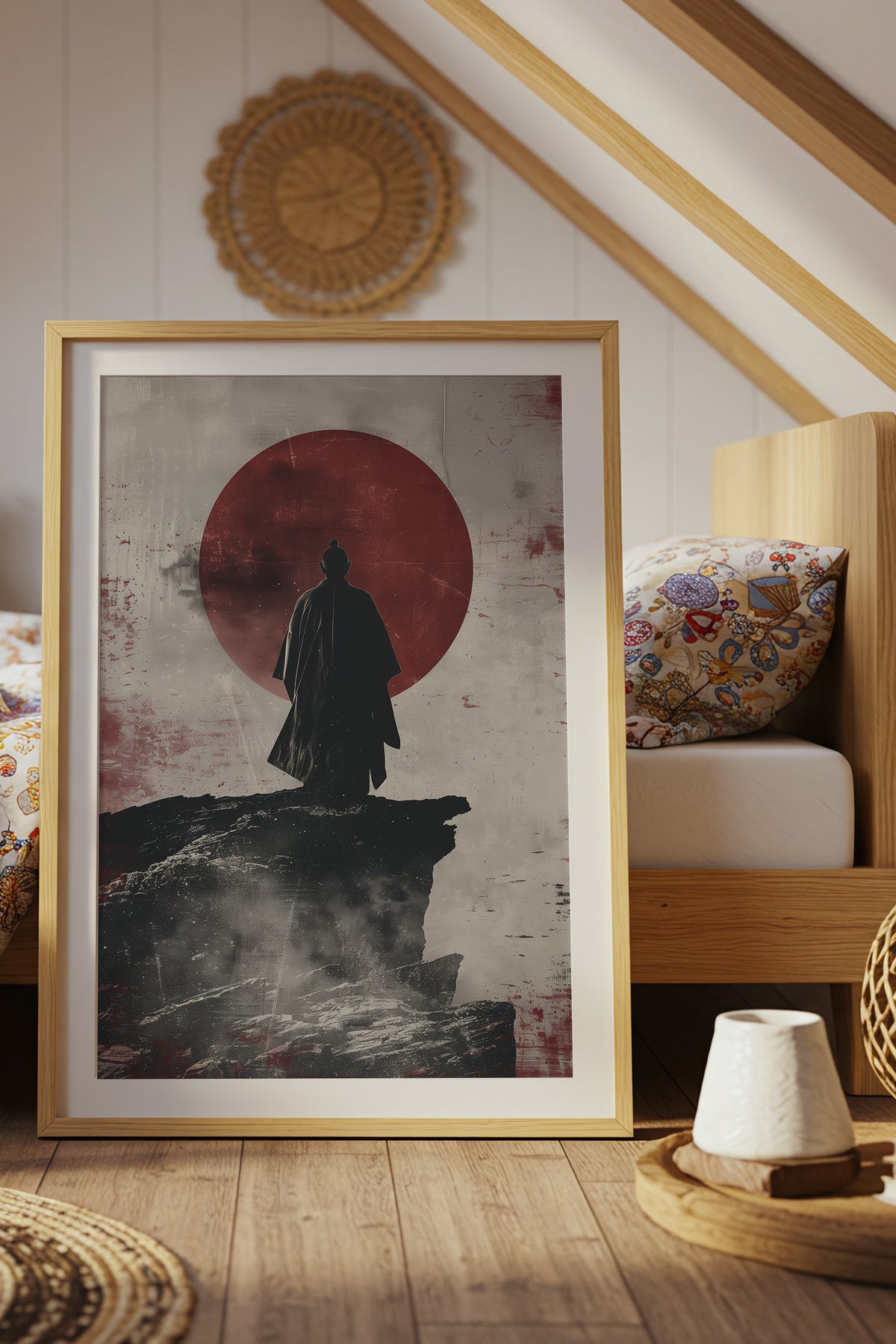 Solitary Cliff Samurai Print - Crimson Sun Art | Samurai Legacy