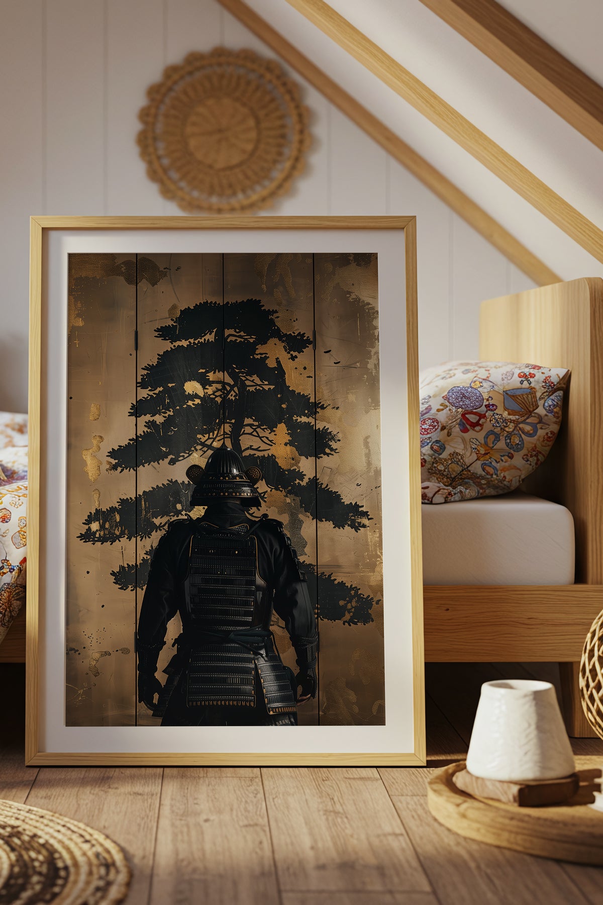Golden Pine Samurai Screen Print - Folding Screen Art | Samurai Legacy