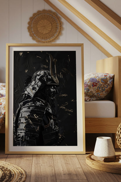Black Lacquer Samurai Profile Print - Dark Armor Art | Samurai Legacy