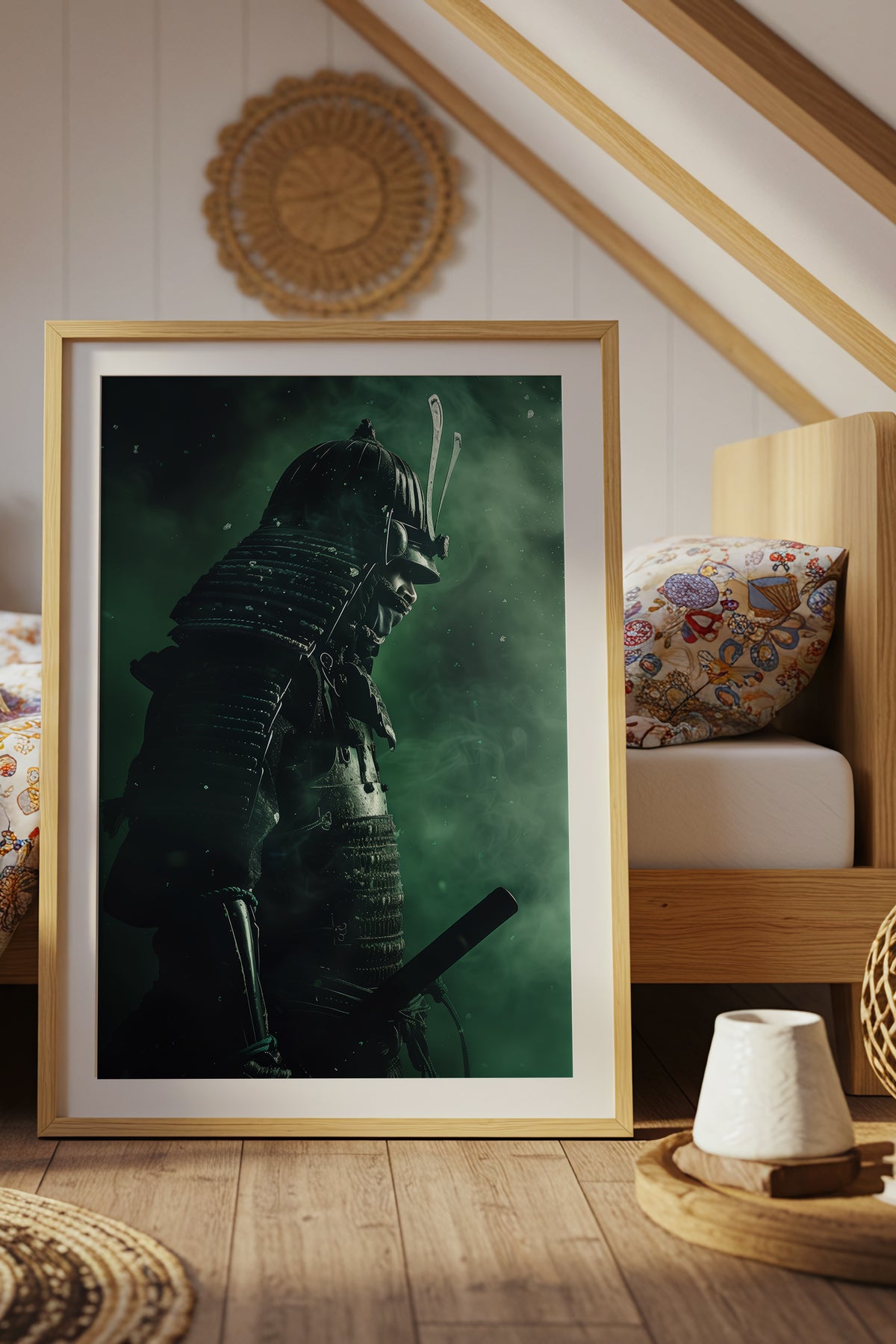 Emerald Shadow Samurai Print - Jade Mist Shogun Poster | Samurai Legacy