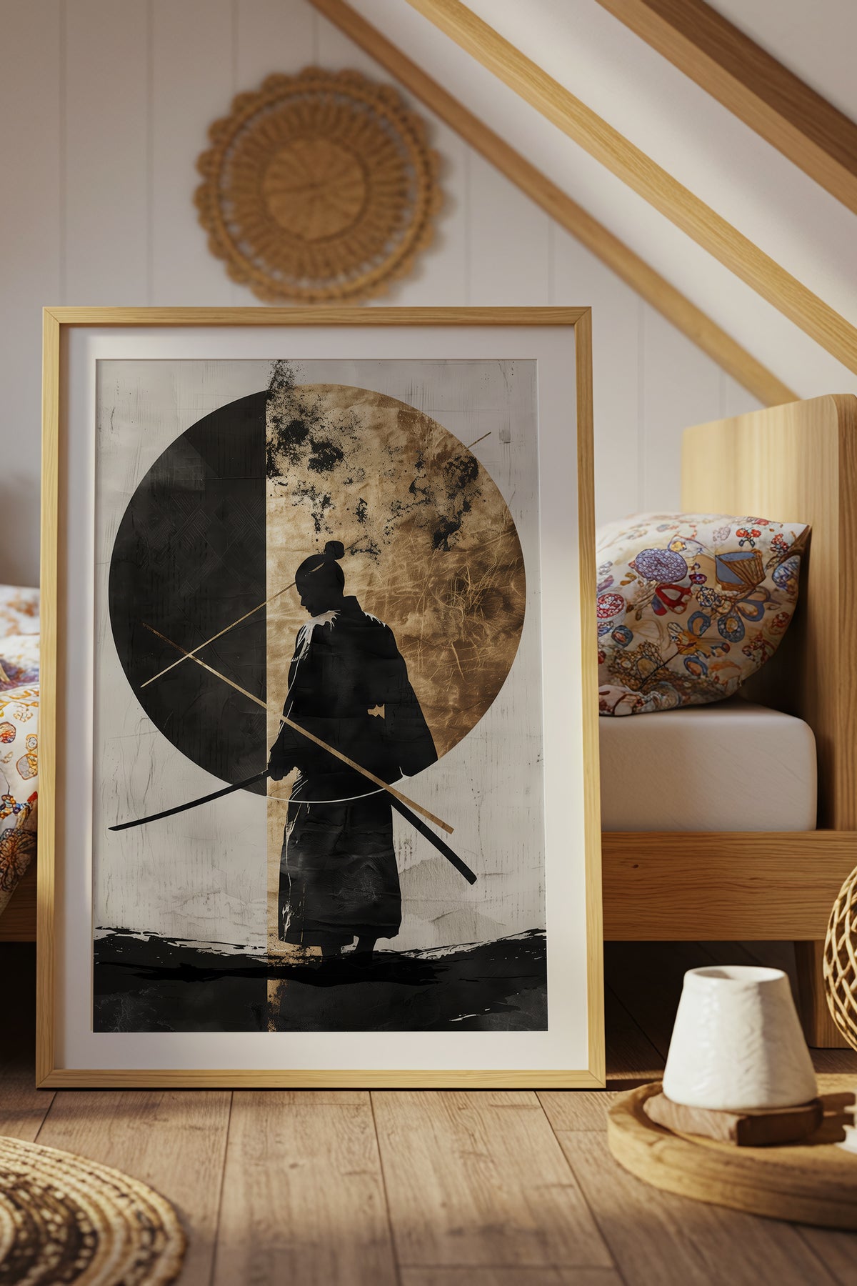 Dual Gold Sphere Samurai Print - Zen Minimalist Poster | Samurai Legacy