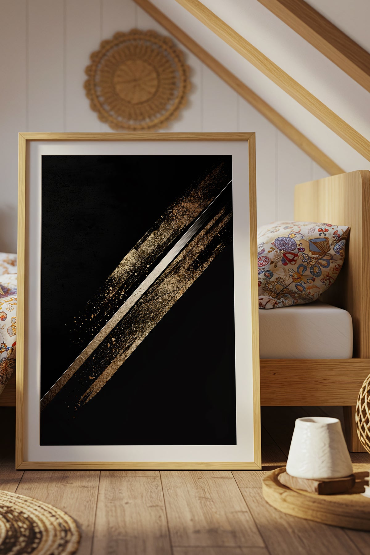 Katana Blade Gold Leaf Print - Minimalist Sword Poster | Samurai Legacy