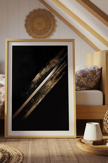 Katana Blade Gold Leaf Print - Minimalist Sword Poster | Samurai Legacy