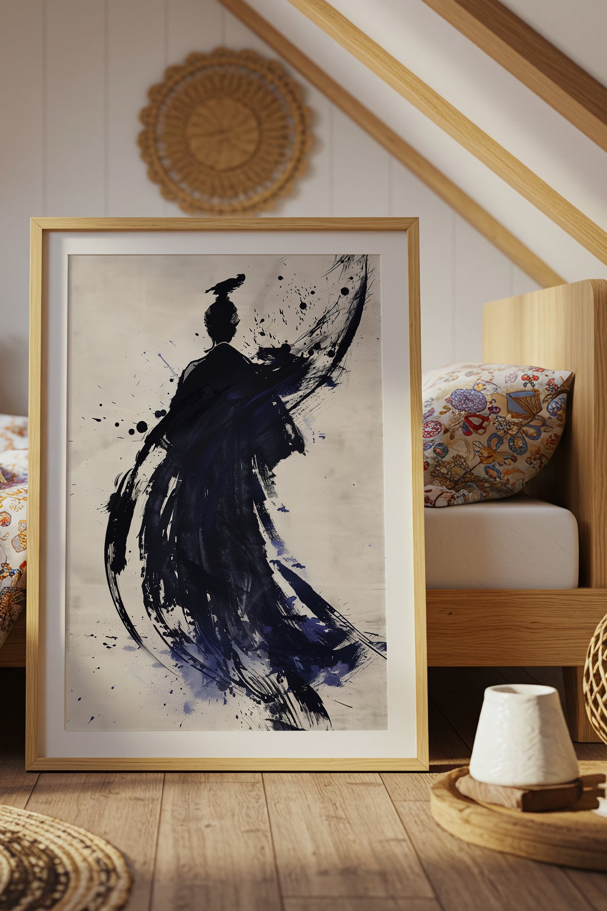 Sumi-e Crow Samurai Print - Ink Wash Brushstroke Poster | Samurai Legacy