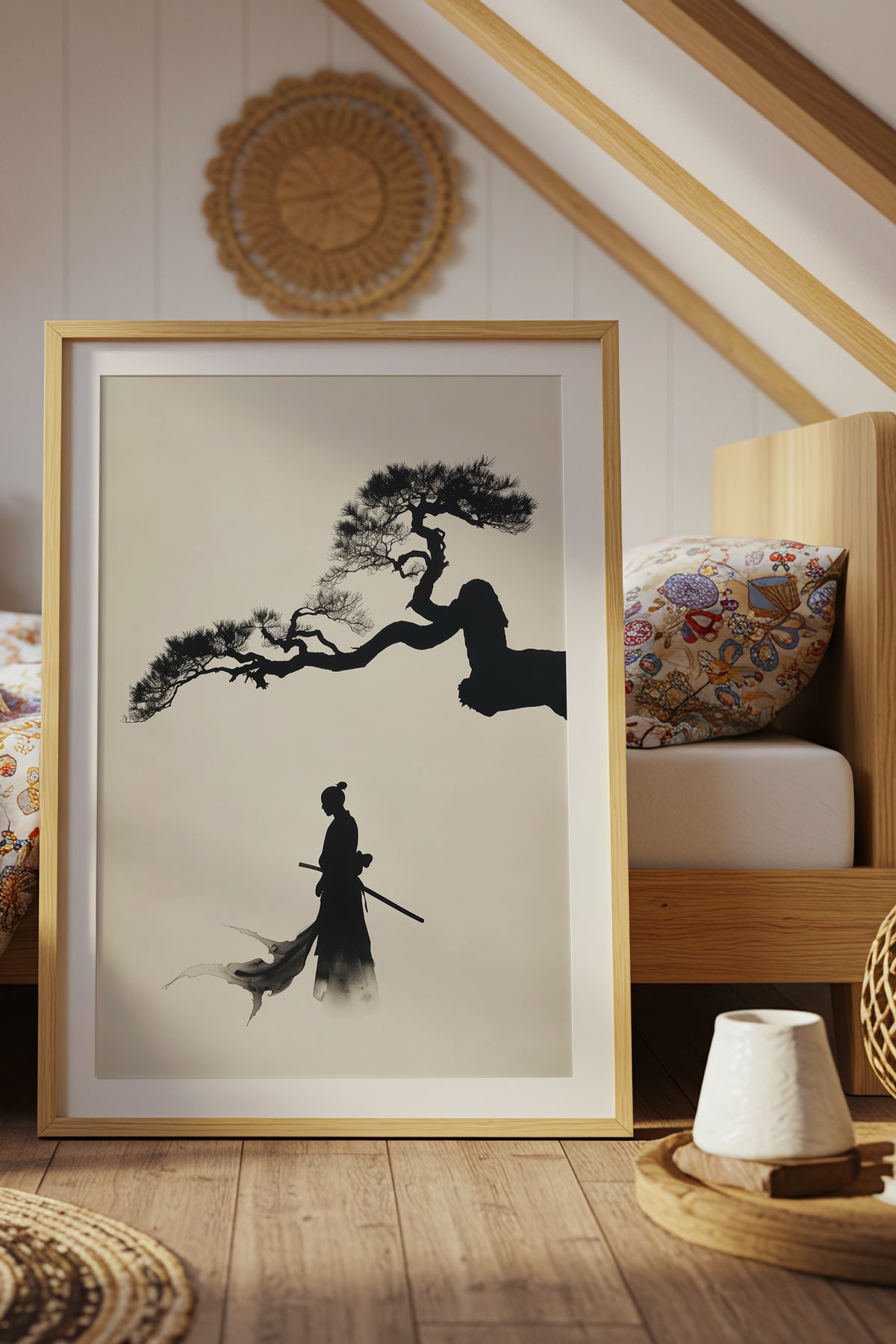 Pine Tree Samurai Art Print - Minimalist Ink Wash Poster | Samurai Legacy