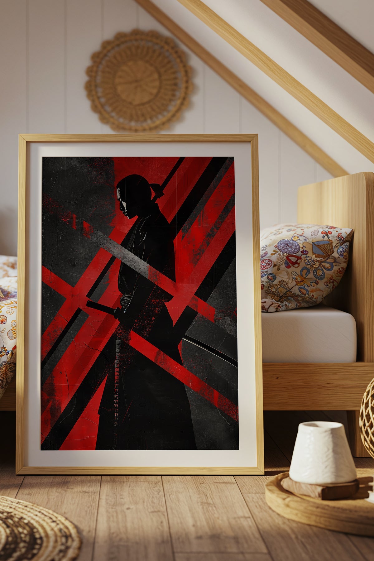 Red Geometric Samurai Print - Abstract Line Poster | Samurai Legacy